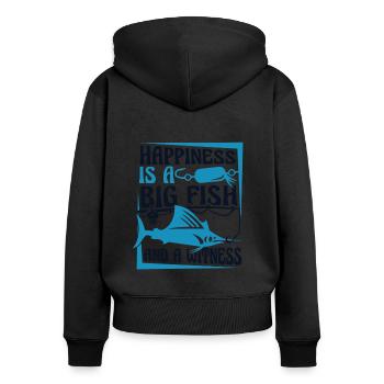 Le bonheur est un gros poisson et un témoin - Sweat à capuche zippé Premium bio Femme - noir - Dos - Julia (174cm)