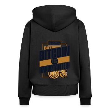Education Is Important But Bitcoin Is Importanter - Frauen Premium Bio Zip Hoodie - Schwarz - Hinten - Julia (174cm)