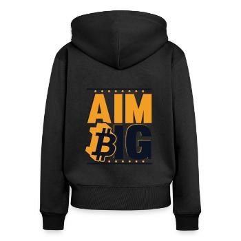 Viser Big Blockchain Crypto Crypto-monnaie Bitcoin - Sweat à capuche zippé Premium bio Femme - noir - Dos - Julia (174cm)