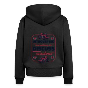 Introverti mais disposé à discuter des tracteurs Bauer - Sweat à capuche zippé Premium bio Femme - noir - Dos - Julia (174cm)
