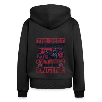 The Best Therapist Has 4 Wheels Bauer Biobauer - Frauen Premium Bio Zip Hoodie - Schwarz - Hinten - Julia (174cm)