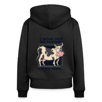 Je m’entraîne sans blague, je chasse les vaches, agriculteur biologique, agriculteur - Sweat à capuche zippé Premium bio Femme - noir - Dos - Julia (174cm)