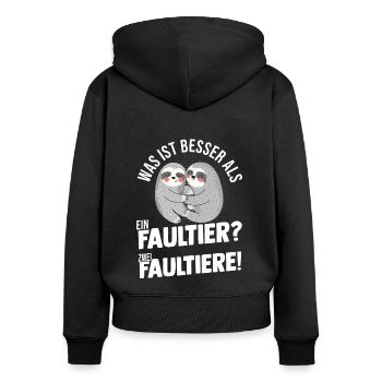Faultier - Frauen Premium Bio Zip Hoodie - Schwarz - Hinten - Julia (174cm)