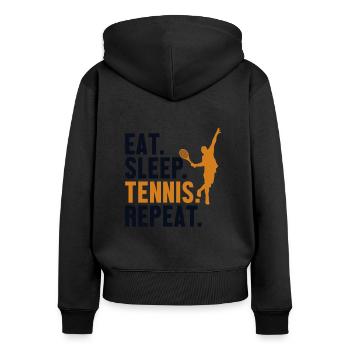 Eat Sleep Tennis Repeat Tennisschläger - Frauen Premium Bio Zip Hoodie - Schwarz - Hinten - Julia (174cm)