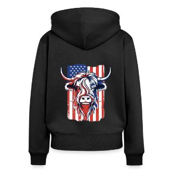 American Flag Highland Cow Scottish Cattle - Women's Premium Organic Zip Hoodie - black - Back - Julia (174cm)