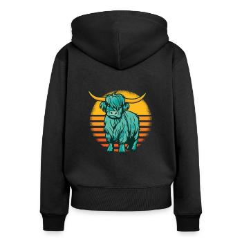 Retro Highland Cow Highland Heifer Breeder - Women's Premium Organic Zip Hoodie - black - Back - Julia (174cm)