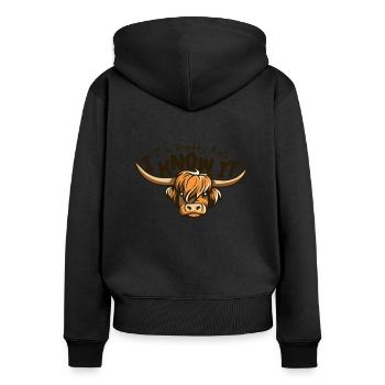 Je suis jolie et je le sais Highland Vache Highland - Sweat à capuche zippé Premium bio Femme - noir - Dos - Julia (174cm)