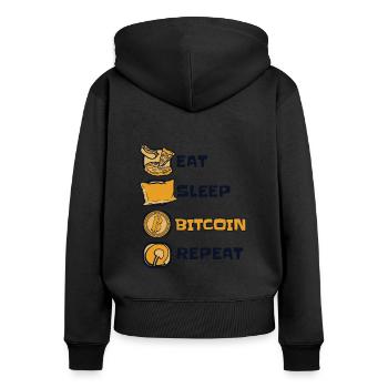 Eat Sleep Bitcoin Repeat Crypto-monnaie Blockchain - Sweat à capuche zippé Premium bio Femme - noir - Dos - Julia (174cm)