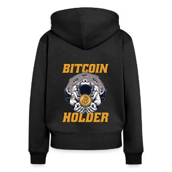 Bitcoin Holder Blockchain Crypto Kryptowährung - Frauen Premium Bio Zip Hoodie - Schwarz - Hinten - Julia (174cm)