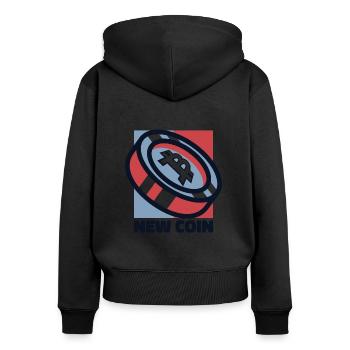 New Coin Kryptowährung Blockchain Crypto Bitcoin - Frauen Premium Bio Zip Hoodie - Schwarz - Hinten - Julia (174cm)