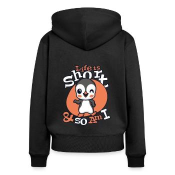 La vie est courte et moi aussi le manchot royal oiseau de mer - Sweat à capuche zippé Premium bio Femme - noir - Dos - Julia (174cm)