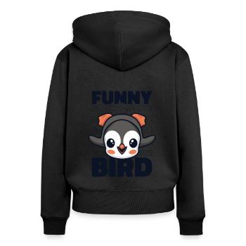 Funny Black And White Bird Kaiserpinguin Seevogel - Frauen Premium Bio Zip Hoodie - Schwarz - Hinten - Julia (174cm)
