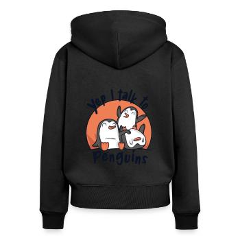 Je Parle Aux Pingouins Oiseau De Mer Manchot Roi - Sweat à capuche zippé Premium bio Femme - noir - Dos - Julia (174cm)