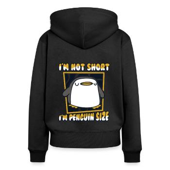 Je ne suis pas petit, je suis pingouin taille manchot empereur - Sweat à capuche zippé Premium bio Femme - noir - Dos - Julia (174cm)