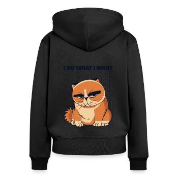 I Do What I Want Miezekatze Kätzchen Hauskatze - Frauen Premium Bio Zip Hoodie - Schwarz - Hinten - Julia (174cm)