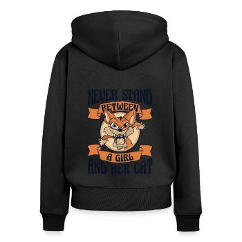Between A Girl And Her Cat Hauskatze Miezekatze - Frauen Premium Bio Zip Hoodie - Schwarz - Hinten - Julia (174cm)