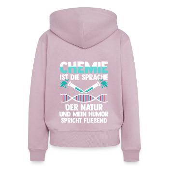 Chimiste Sciences Physique Chimie - Sweat à capuche zippé Premium bio Femme - rose poudré - Dos - Julia (174cm)