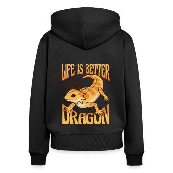 La vie est plus belle avec un dragon barbu Pogona - Sweat à capuche zippé Premium bio Femme - noir - Dos - Julia (174cm)
