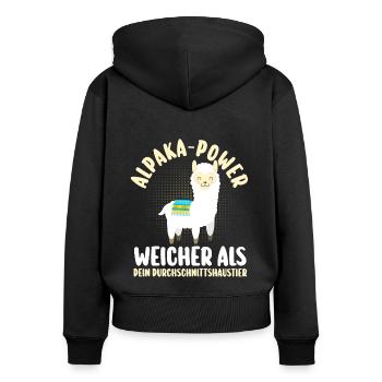 Alpaka - Frauen Premium Bio Zip Hoodie - Schwarz - Hinten - Julia (174cm)