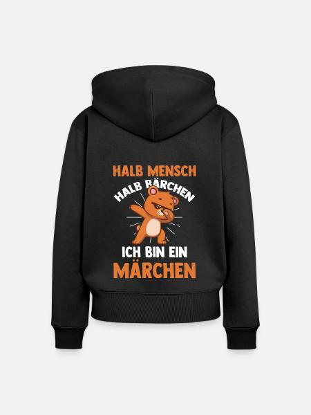 Halb Mensch Halb Bärchen - Frauen Premium Bio Zip Hoodie - Schwarz