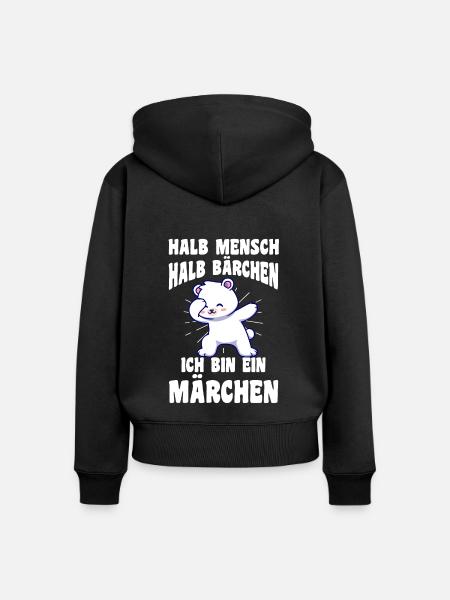 Halb Mensch Halb Bärchen - Frauen Premium Bio Zip Hoodie - Schwarz