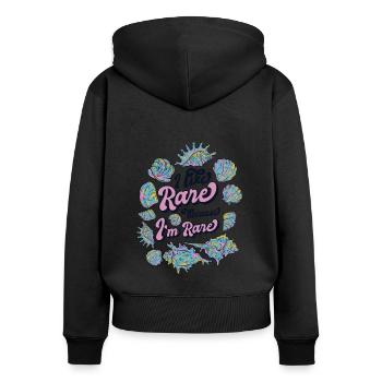 J’aime Rare parce que je suis Rare Shell Seashell - Sweat à capuche zippé Premium bio Femme - noir - Dos - Julia (174cm)