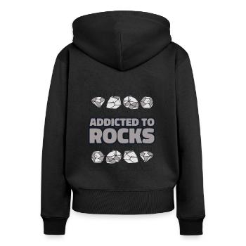 Süchtig nach Gesteinsgeologen Rockhounding Mineral - Frauen Premium Bio Zip Hoodie - Schwarz - Hinten - Julia (174cm)