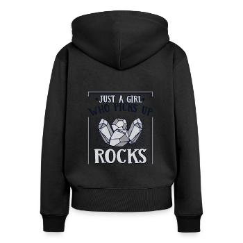 Juste une fille qui ramasse des roches géologue minéral - Sweat à capuche zippé Premium bio Femme - noir - Dos - Julia (174cm)