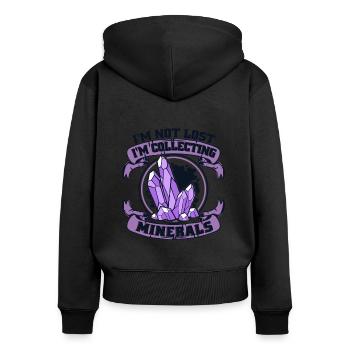 Nicht verloren, ich sammle Mineralien, Geologe - Frauen Premium Bio Zip Hoodie - Schwarz - Hinten - Julia (174cm)