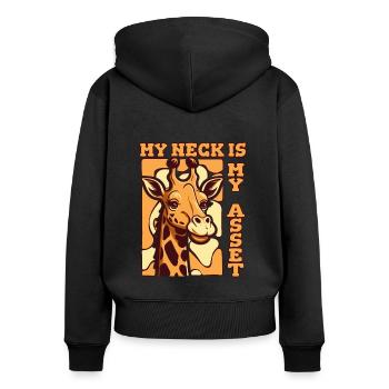 Mein Hals ist mein Kapital Giraffidae Nubischer Afrikaner - Frauen Premium Bio Zip Hoodie - Schwarz - Hinten - Julia (174cm)
