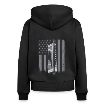 Harmonica drapeau américain harmonique bouche harpe - Sweat à capuche zippé Premium bio Femme - noir - Dos - Julia (174cm)