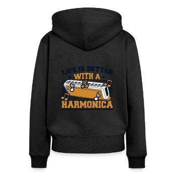 La vie est plus belle avec un harmoniciste d’harmonica - Sweat à capuche zippé Premium bio Femme - noir - Dos - Julia (174cm)