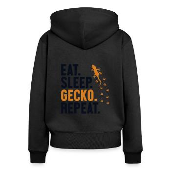 Manger Sommeil Gecko Répéter Gekkota Lézard à crête - Sweat à capuche zippé Premium bio Femme - noir - Dos - Julia (174cm)