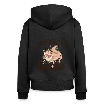 Mir reichts ich geh zu meinem Gecko Crested - Frauen Premium Bio Zip Hoodie - Schwarz - Hinten - Julia (174cm)