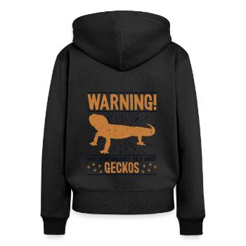 Kann spontan über Geckos Eidechse sprechen - Frauen Premium Bio Zip Hoodie - Schwarz - Hinten - Julia (174cm)