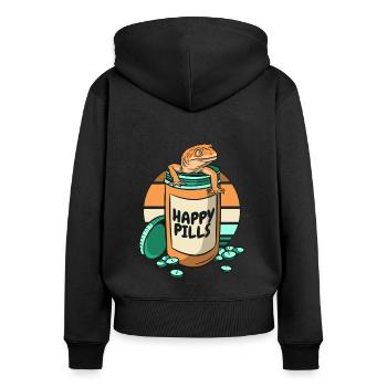 Happy Pills Lizard Gekkota Crested Leopard Gecko - Women's Premium Organic Zip Hoodie - black - Back - Julia (174cm)