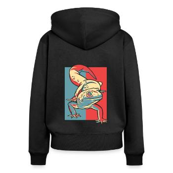 Gecko Portrait Gekkota lézard à crête léopard - Sweat à capuche zippé Premium bio Femme - noir - Dos - Julia (174cm)