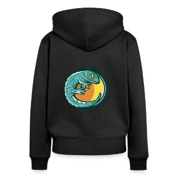 Geck Yo Agir Ensemble Lézard Gekkota À Crête - Sweat à capuche zippé Premium bio Femme - noir - Dos - Julia (174cm)