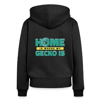Zuhause ist, wo mein Gecko Schopfeidechsenleopard ist - Frauen Premium Bio Zip Hoodie - Schwarz - Hinten - Julia (174cm)