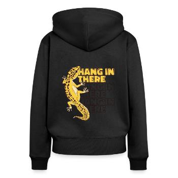 Hang In There Crested Lizard Gekkota Leopard Gecko - Women's Premium Organic Zip Hoodie - black - Back - Julia (174cm)