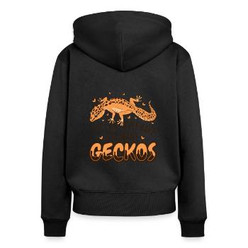 Man kann nie zu viele Geckos Gekkota Schopfe haben - Frauen Premium Bio Zip Hoodie - Schwarz - Hinten - Julia (174cm)