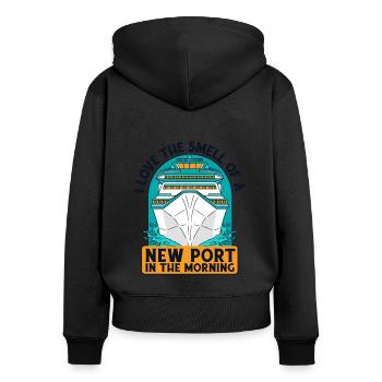 J’adore l’odeur d’une croisière en bateau de croisière dans un nouveau port - Sweat à capuche zippé Premium bio Femme - noir - Dos - Julia (174cm)