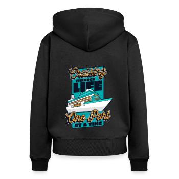 Croisière à travers la vie, un port à la fois - Sweat à capuche zippé Premium bio Femme - noir - Dos - Julia (174cm)