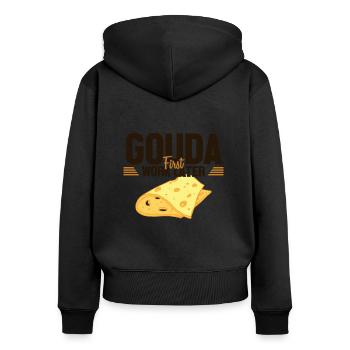 Gouda d’abord travail plus tard fromager Queso - Sweat à capuche zippé Premium bio Femme - noir - Dos - Julia (174cm)