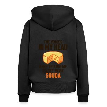 Les voix dans ma tête n’arrêtent pas de me dire Queso Gouda - Sweat à capuche zippé Premium bio Femme - noir - Dos - Julia (174cm)