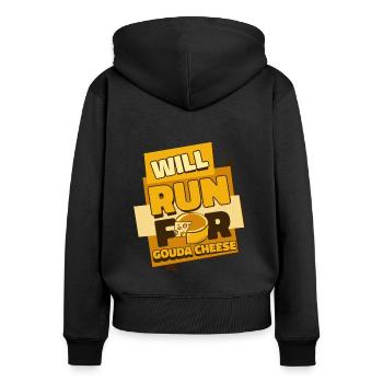 Courir pour le fromage Gouda Queso Cheesemonger - Sweat à capuche zippé Premium bio Femme - noir - Dos - Julia (174cm)