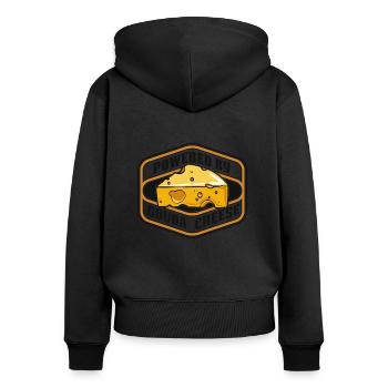 Powered by Gouda Käser Queso Lover Gouda - Frauen Premium Bio Zip Hoodie - Schwarz - Hinten - Julia (174cm)