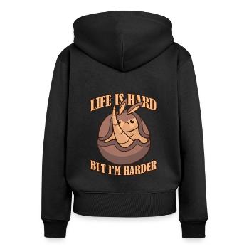 Das Leben ist hart, aber ich bin härter Rosa Feen-Cingulata - Frauen Premium Bio Zip Hoodie - Schwarz - Hinten - Julia (174cm)