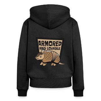 Gepanzerte und liebenswerte rosa Fee Cingulata Liebhaberin - Frauen Premium Bio Zip Hoodie - Schwarz - Hinten - Julia (174cm)