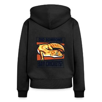 Hat jemand gesagt, Grillen, Gekkota, Schopfleopard, - Frauen Premium Bio Zip Hoodie - Schwarz - Hinten - Julia (174cm)